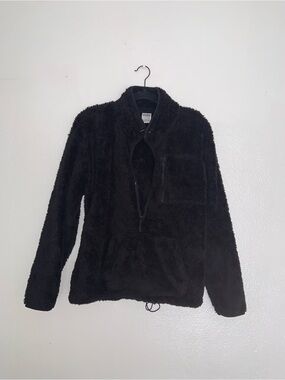 PINK Victoria's Secret Black Sherpa Quarter-Zip Pullover - Size Small